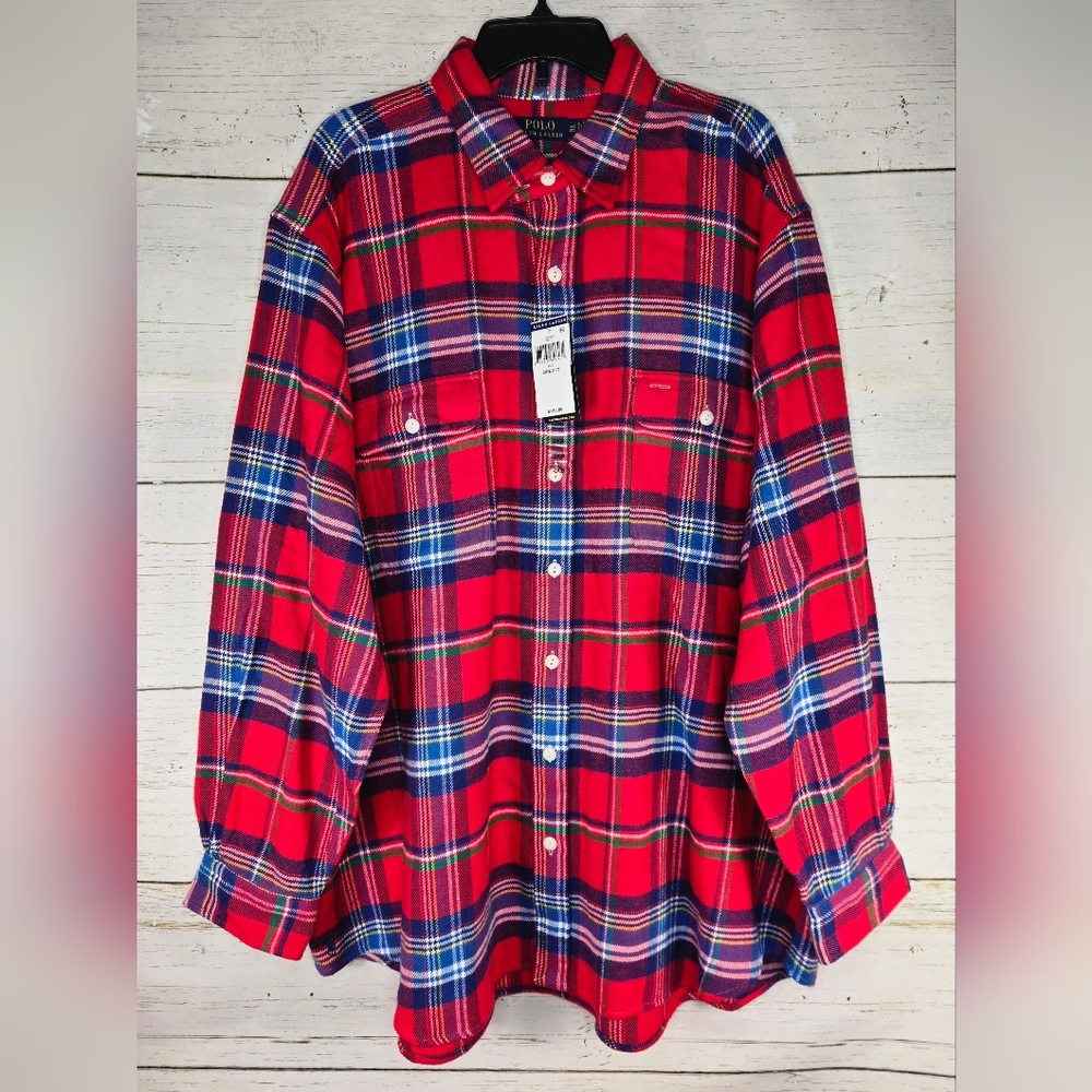 Polo Ralph Lauren Plaid Button Up Long Sleeve Flannel Men's 2XB Red Multicolor